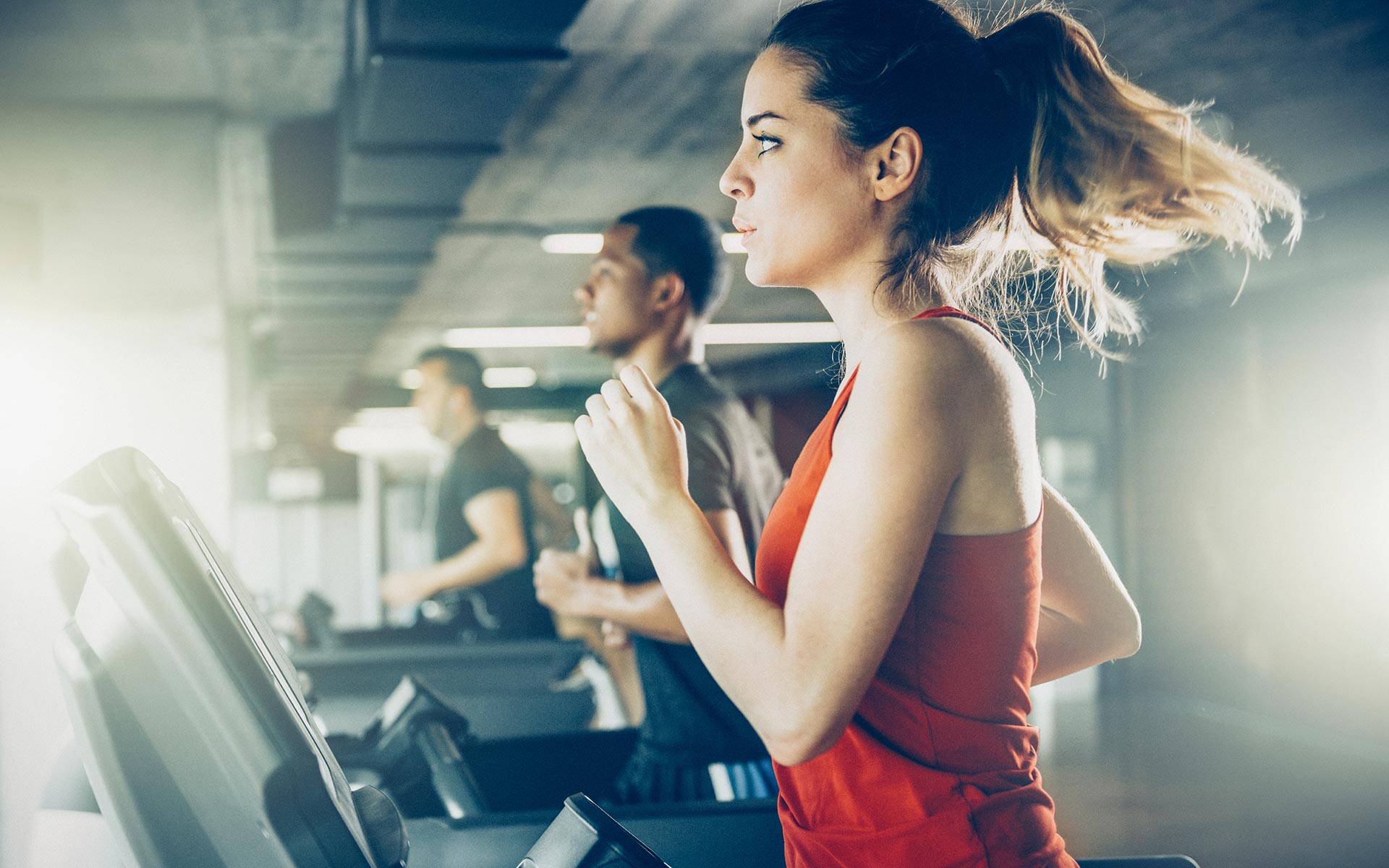 Daylit fitness center with treadmills and cardio machines